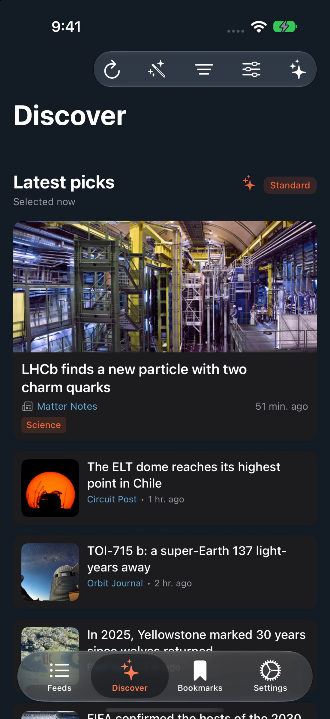 Discover view in Fawn Reader on iPhone