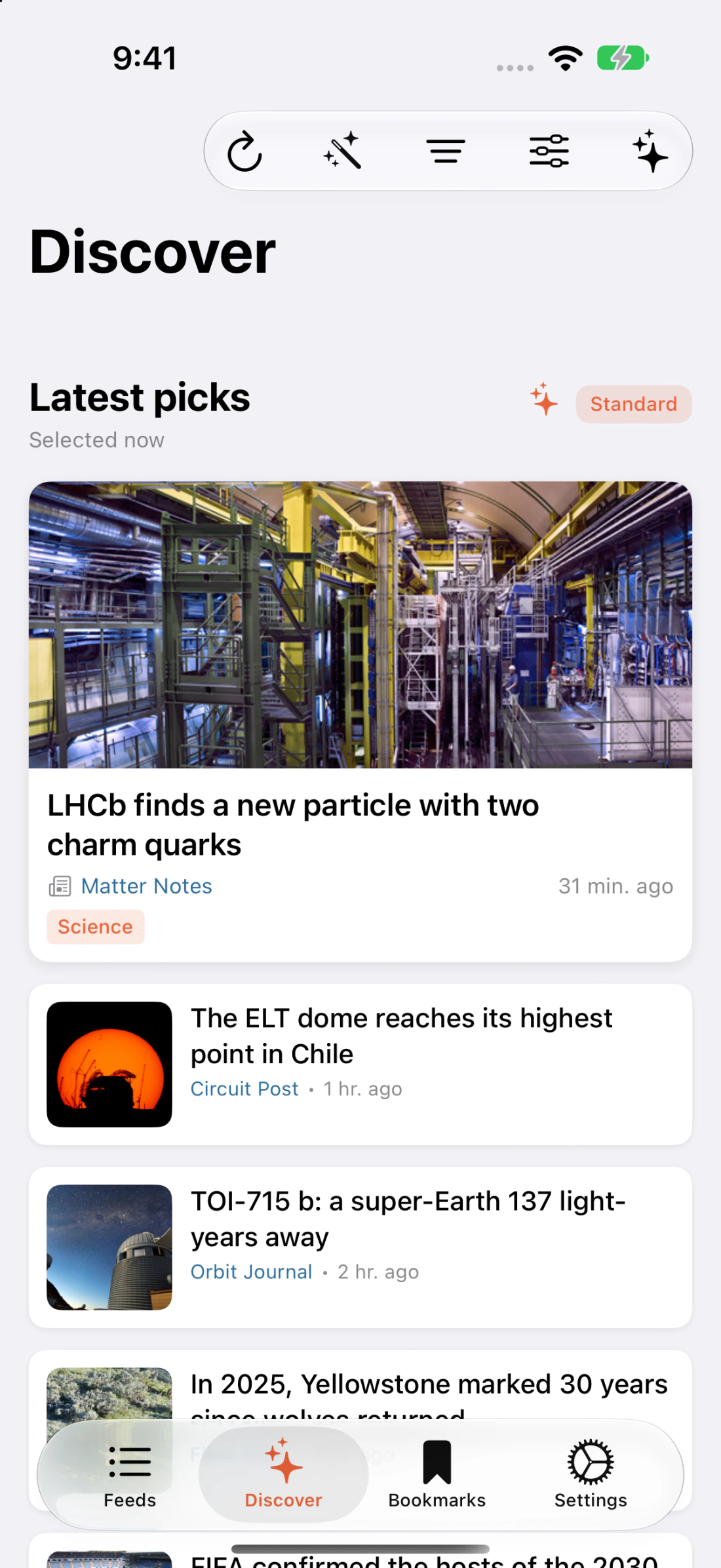 Discover view in Fawn Reader on iPhone