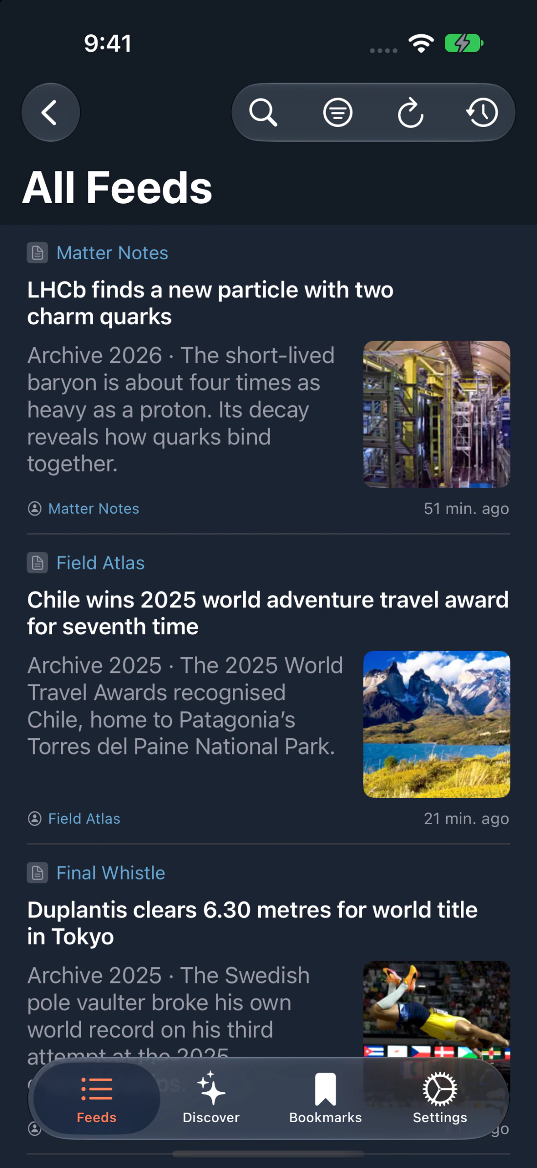 Fawn Reader article list on iPhone