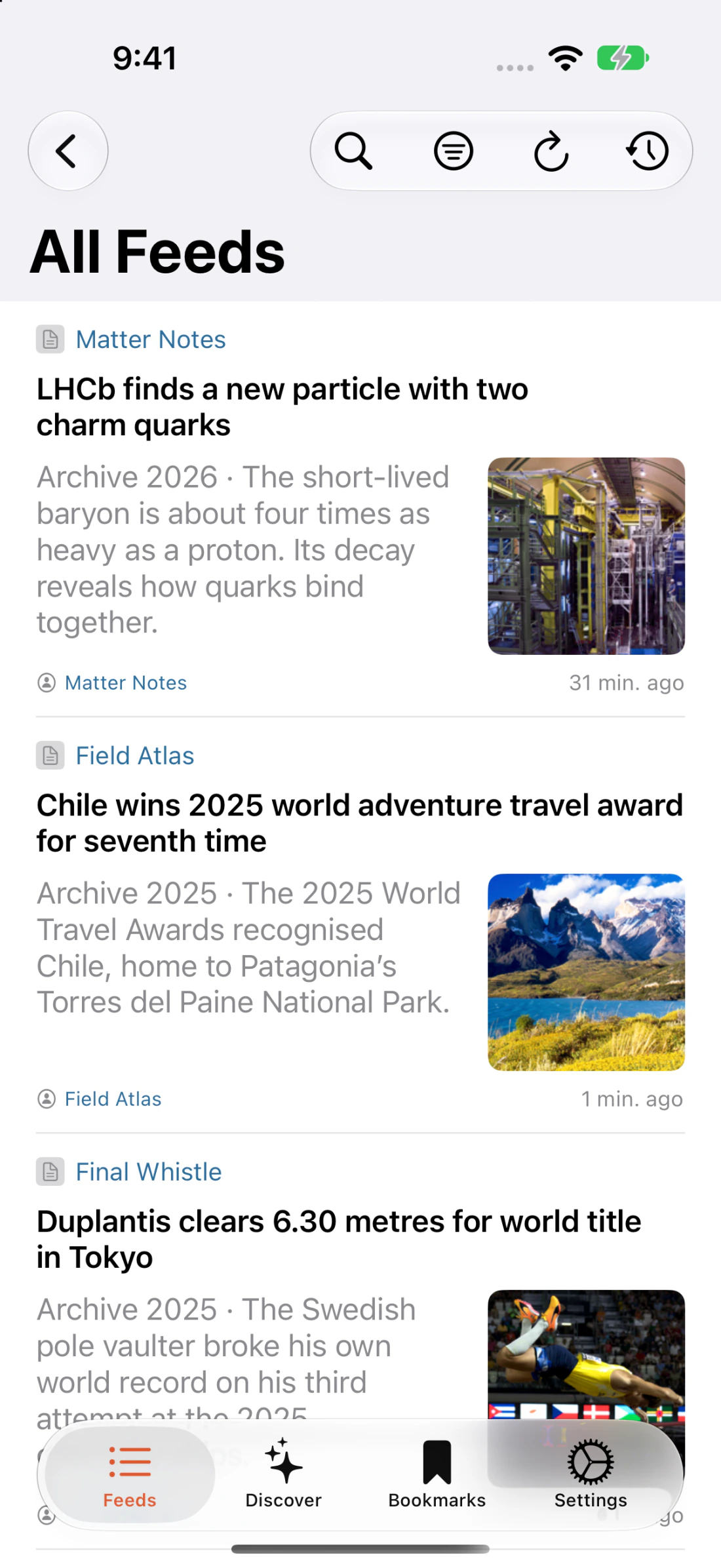 Fawn Reader article list on iPhone