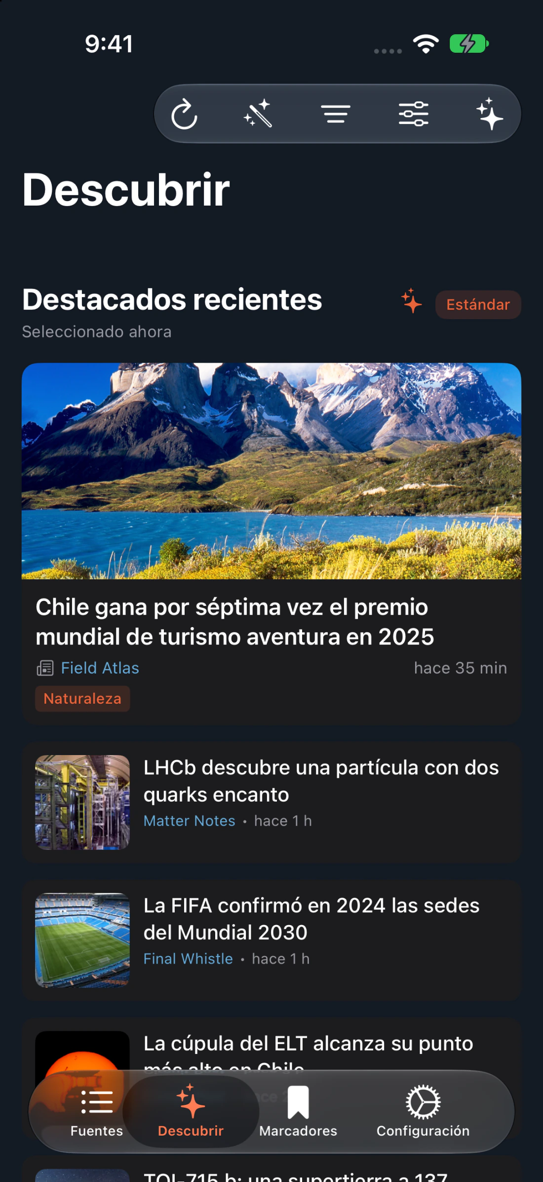 Discover view in Fawn Reader on iPhone