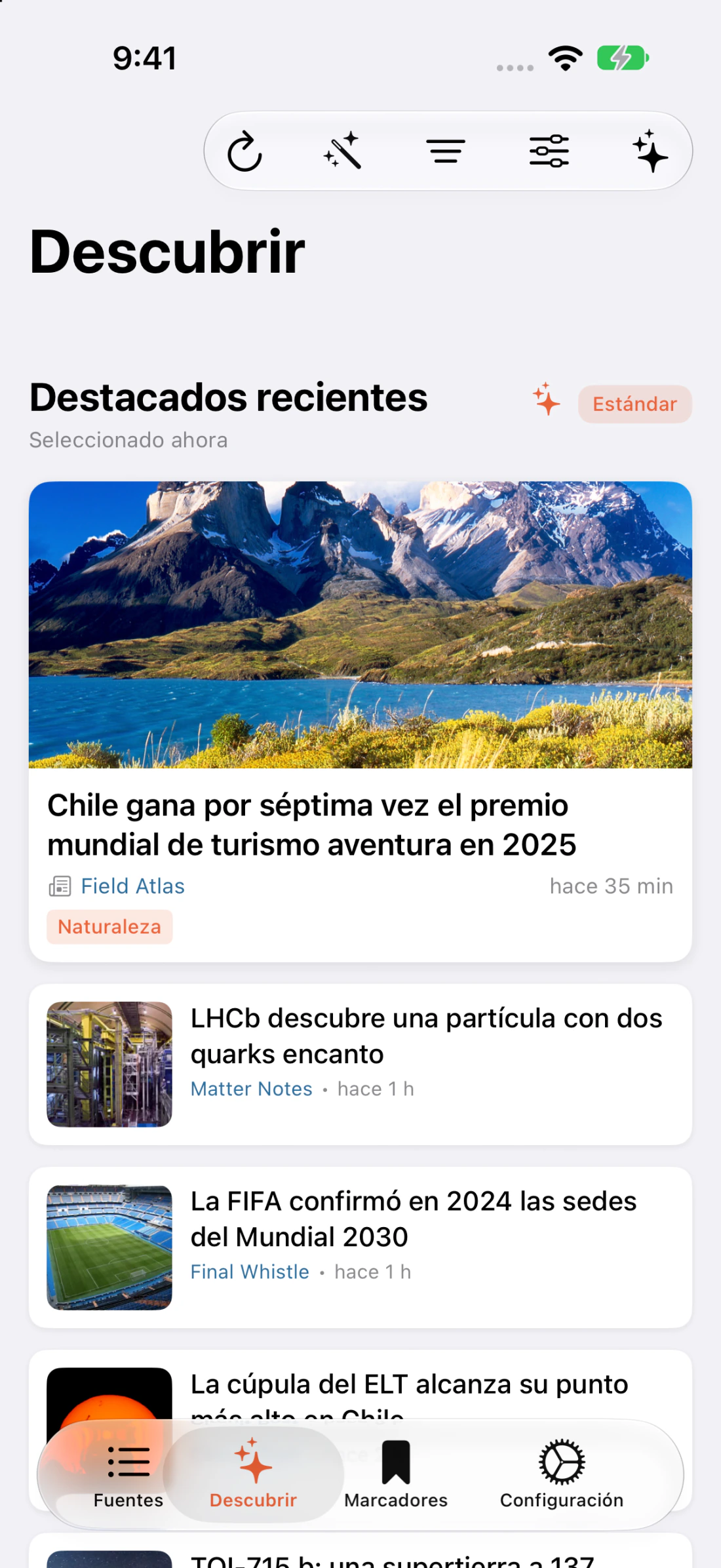 Discover view in Fawn Reader on iPhone