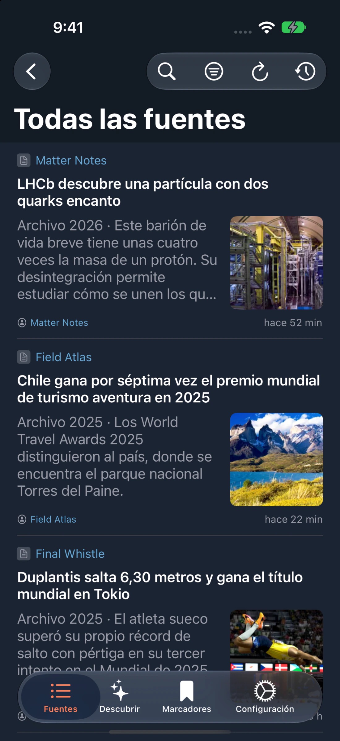 Fawn Reader article list on iPhone