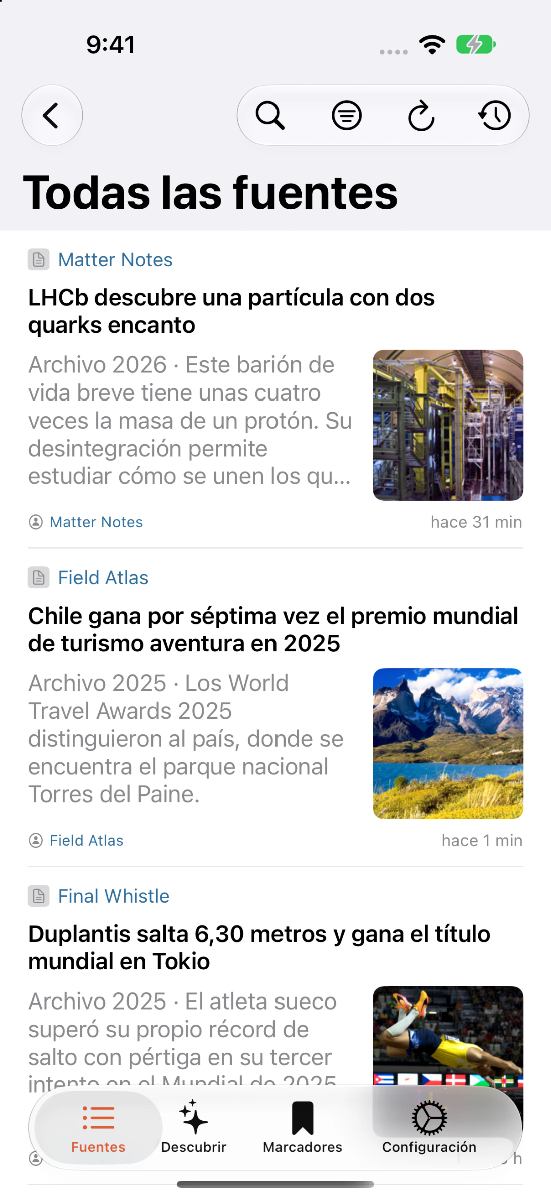 Fawn Reader article list on iPhone