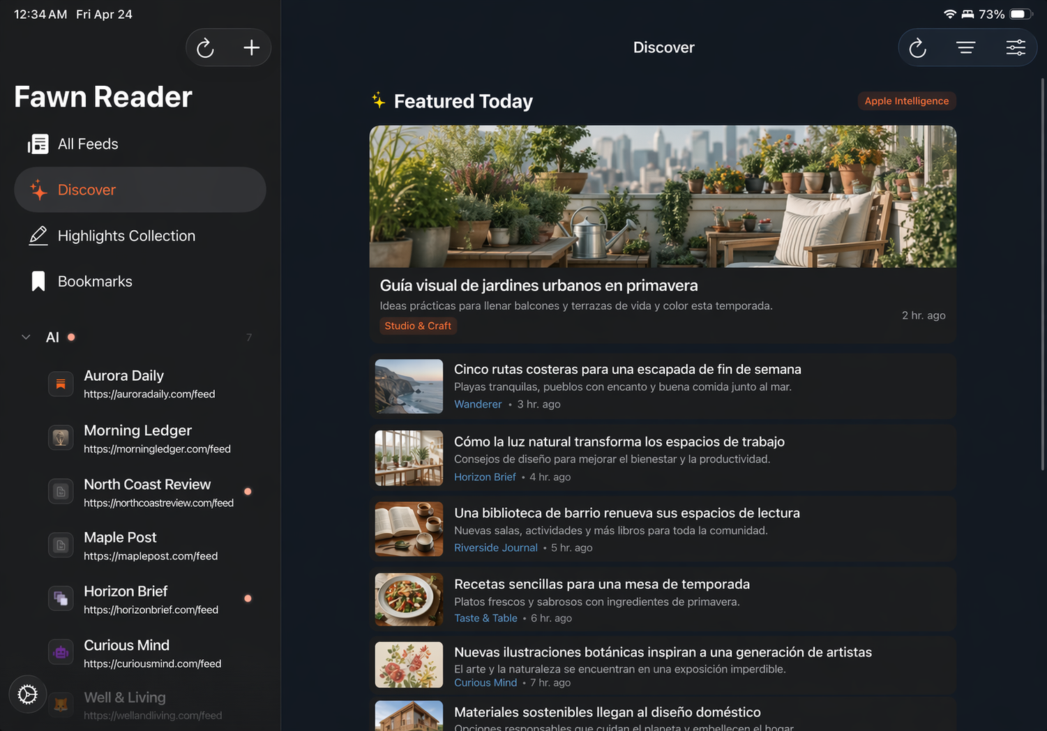Fawn Reader Discover view on iPad